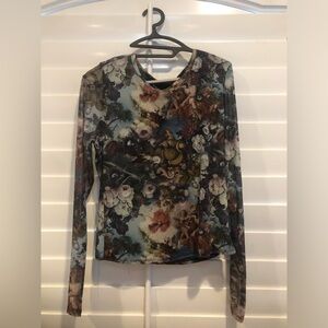 New Sheer angelic floral print sheer long sleeve